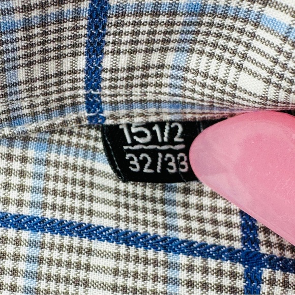 Hugo Boss Shirt Mens 15.5 Blue Plaid Cotton Sharp Fit Button Up Long Sleeves - Picture 7 of 11